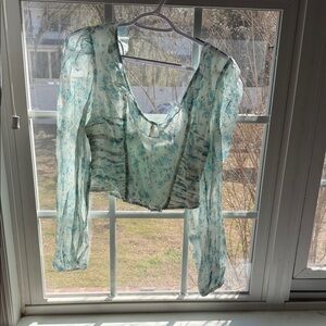 Free People Floral Blue Blouse
